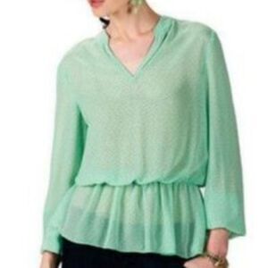 Francesca’s Collection Polka Dot Peplum Green Blouse Size Large